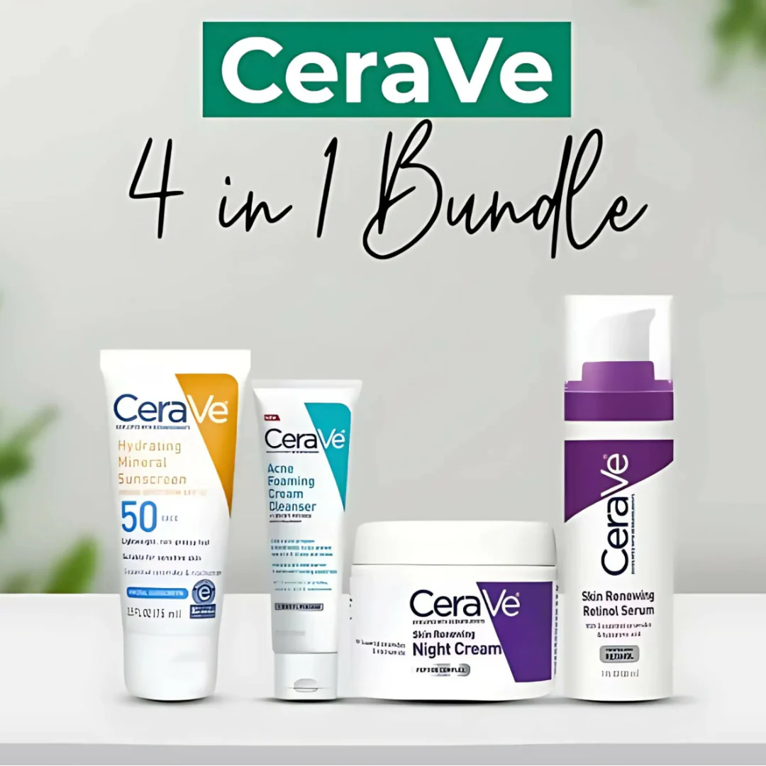 CeraVe 4-in-1 Skincare Kit | Cleanser, Night Cream, Retinol Serum & Sunscreen