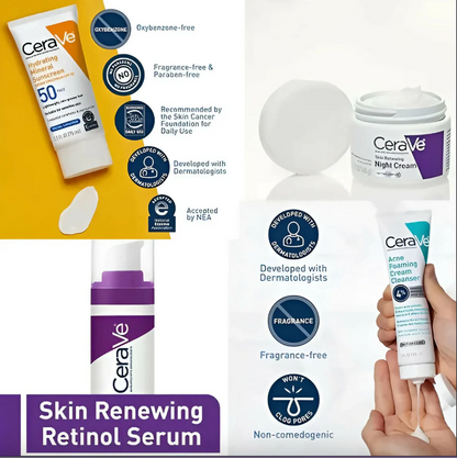 CeraVe 4-in-1 Skincare Kit | Cleanser, Night Cream, Retinol Serum &amp; Sunscreen